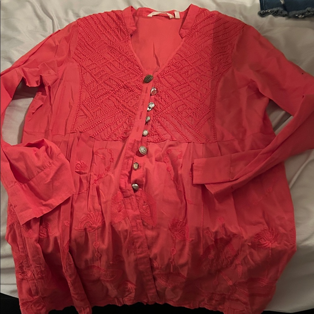 Soft surroundings Women's‎ Coral Button-Up Top